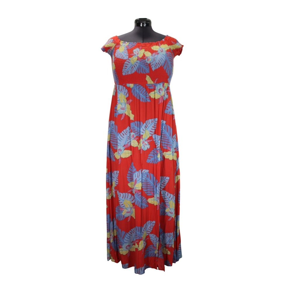 Lulus Patsy Off‎ Shoulder Floral Tropical Print High Slit Maxi Dress Women's L